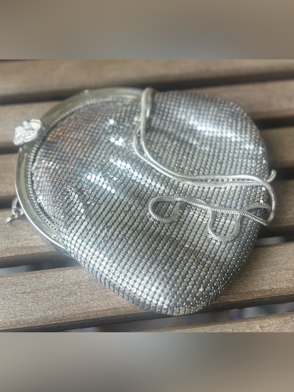 Silver Mesh Mini Evening Bag with Chain Strap lined with a pocket